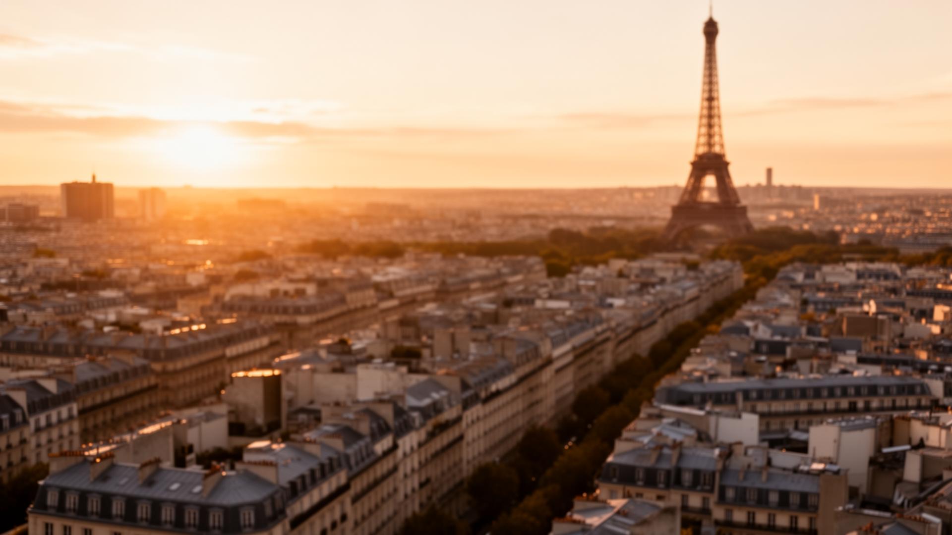 Aerial view of Paris at golden hour